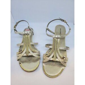 NWT Bandolino Adelaide Gold Silver Strappy Flats W/Metallic Embellishments 7.5